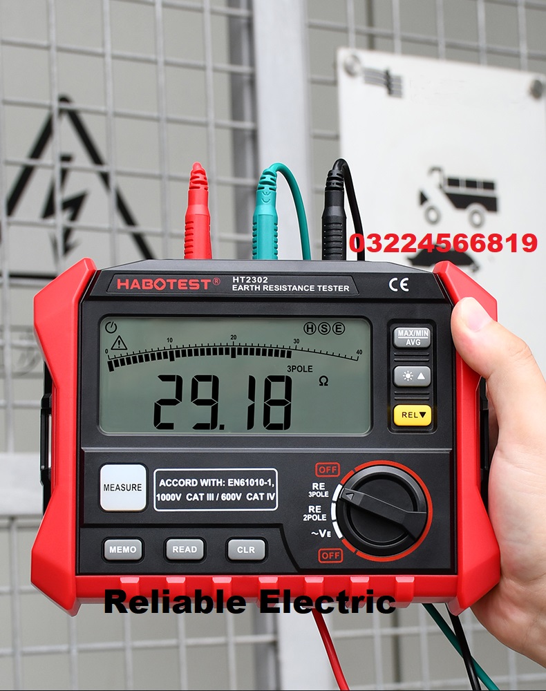 Earth Resistance Tester 2P and 3P HT2302 with 250V AC Testing